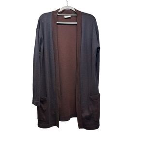 Marc Lauge By the Sea Long Cardigan Women's M Open Front Rusty Brown Cheetah